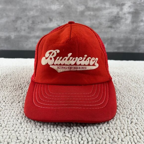 Vintage Budweiser Beer Mesh Snapback Trucker Rope Hat OSFA King Of Beers Cap Red - Picture 1 of 11